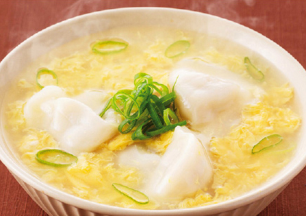 ぷるもち水餃子のかきたまスープ