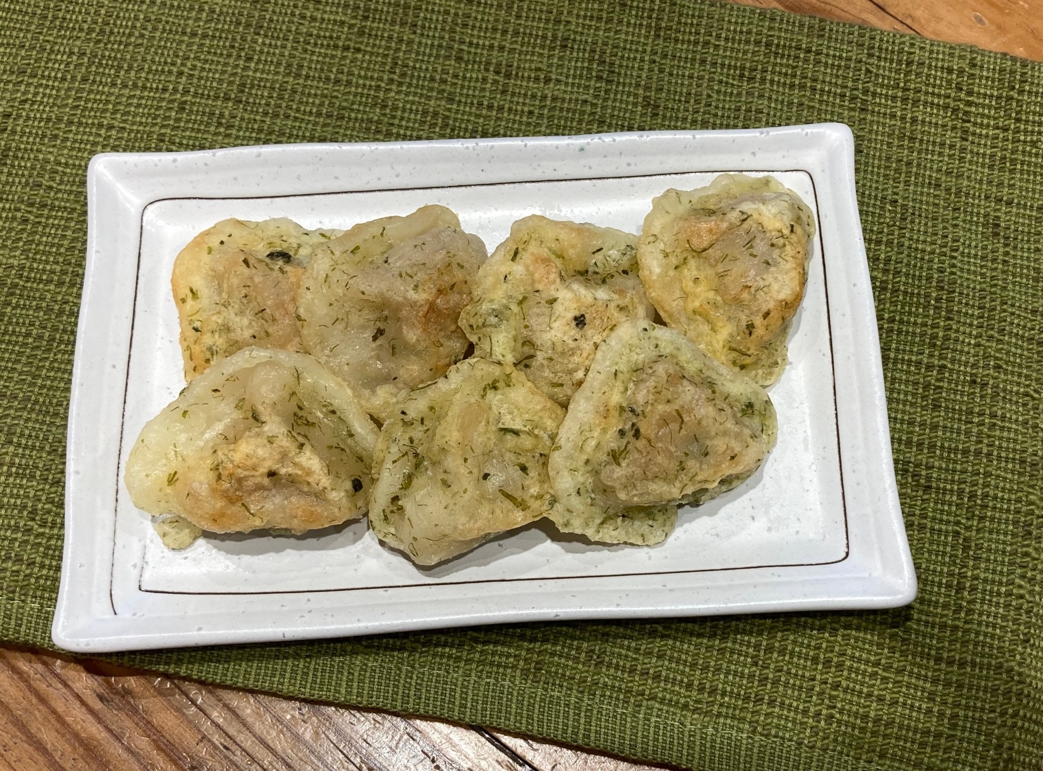 ぷるもち水餃子の磯部焼き天ぷら