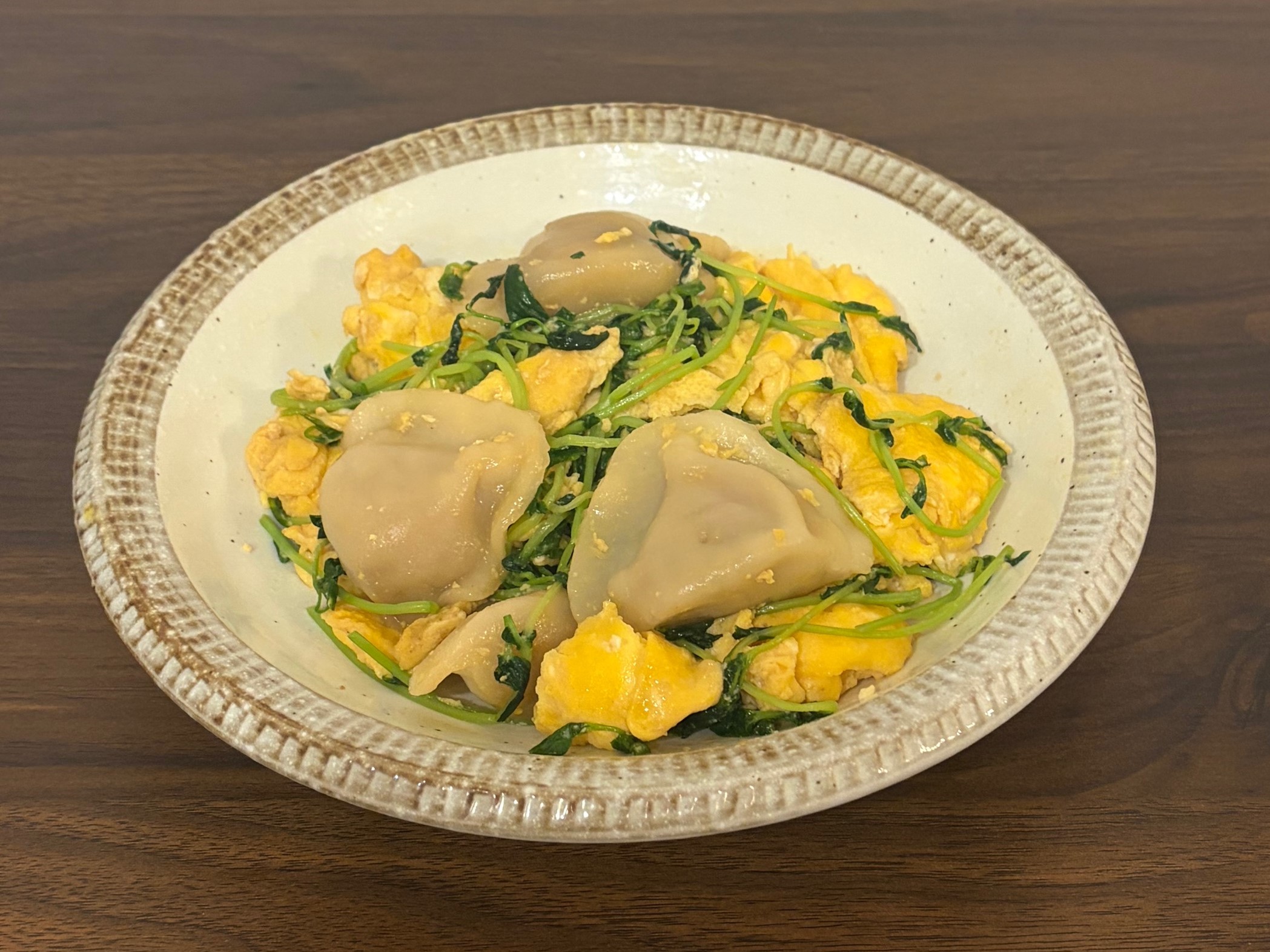 水餃子入りみょうたま<br>ー豆苗のふわとろ卵炒めー