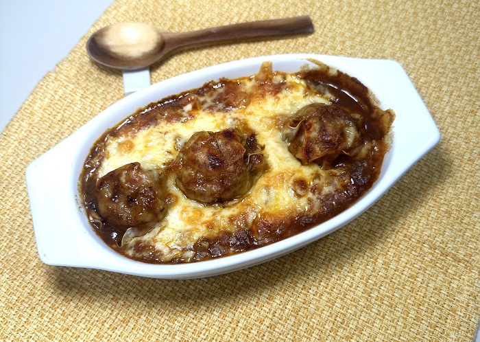 キャベツと焼売のカレーグラタン