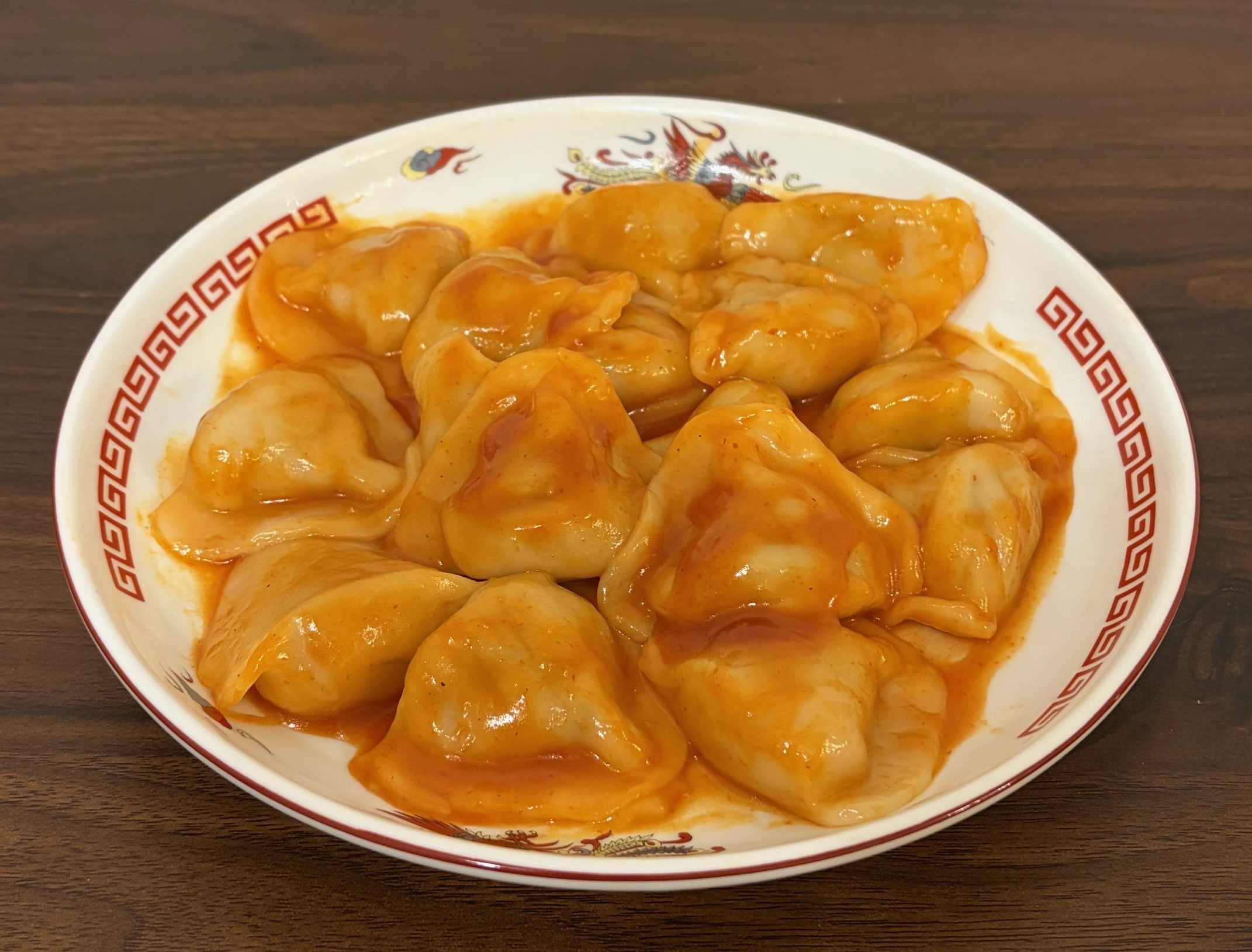 茹でて和えるだけ！<br>エビチリ風ぷるもち水餃子<br>（水餃子チリ）